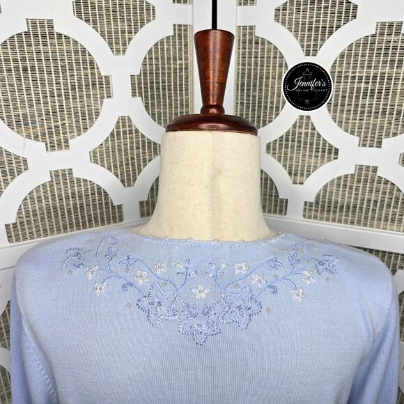 Christopher & Banks Light Blue Embroidered and Beaded 3/4 Sleeve Sweater Size S - Picture 8 of 12